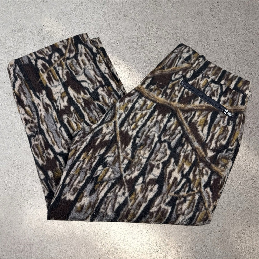 Vintage Cabelas Camo Fleece Hunting Pants Fits 40x28 USA Made Lined
